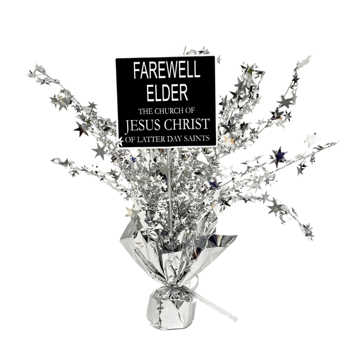 13" Silver foil star sculptable farewell  Elder English missionary centerpiece