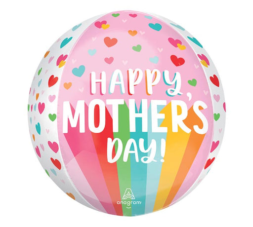 A 16-inch Mother's Day Bright Stripes Hearts Orbz Balloon
