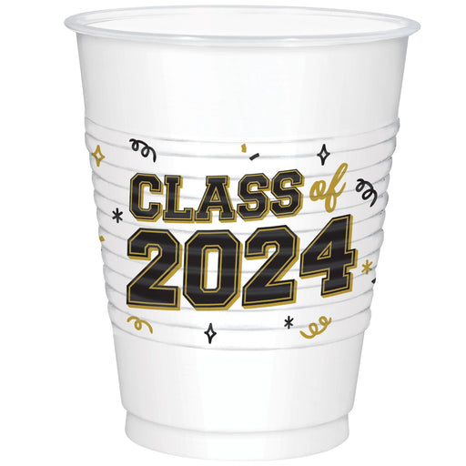 Class of 2024 Printed Plastic Cups - 16oz - Black & Gold