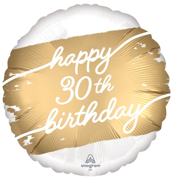 Happy 30th Birthday Golden Mylar Balloon 17"  | 1ct.