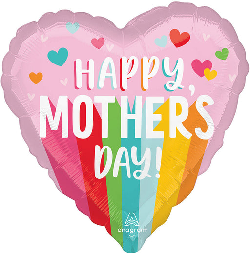 An 18-Inch Mother's Day Bright Stripes Heart-Shaped Mylar Balloon.