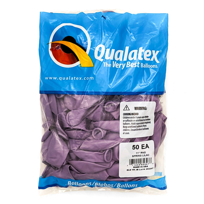 A 50 count package of Spring Lilac Qualatex balloons.
