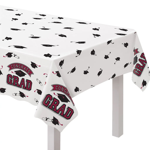 Graduation True To Your School Maroon Table Cover 54" x 102".