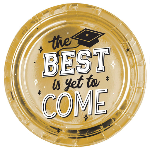 A 10.5 inch Graduation The Best Is Yet To Come Metallic Round Plate.
