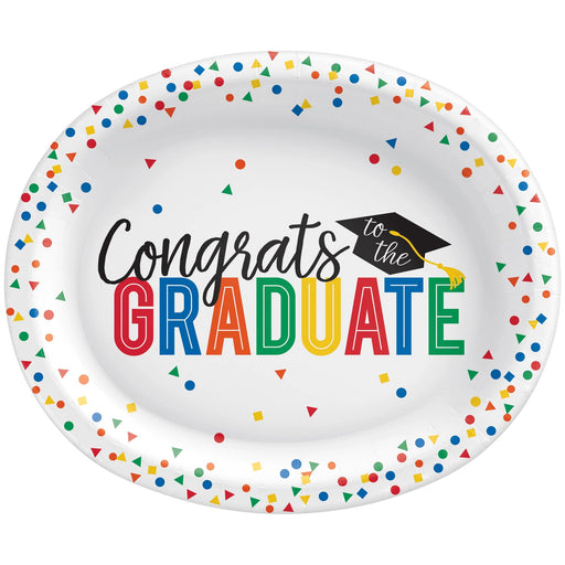Colorful "Congrats to the Graduate" 12" Oval Paper Plates