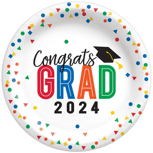 Colorful "Congrats Grad 2024" Round 6 3/4" Plates