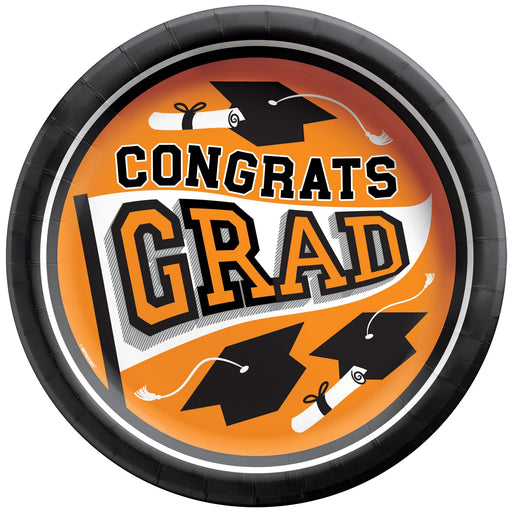 A 9-Inch Orange Graduation True To Your School Round Plate.