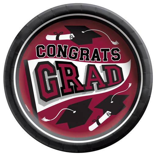 A 9-Inch Maroon Graduation True To Your School Round Plate.