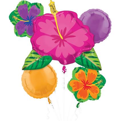 Summer Hibiscus Mylar Balloon Bouquet 5 piece