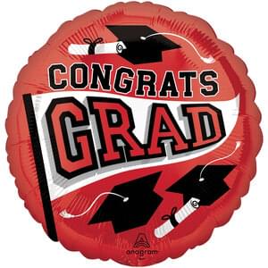 Congrats Grad 18" Round Mylar Balloon - Red