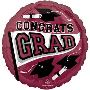 Congrats Grad 18" Round Mylar Balloon - Berry