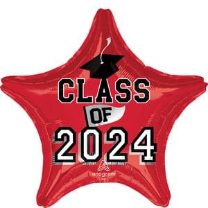 Class of 2024 18" Star Mylar Balloon - Red