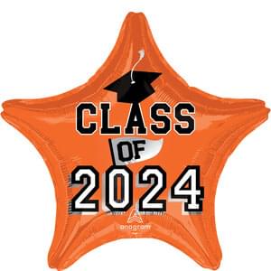 Class of 2024 18" Star Mylar Balloon - Orange