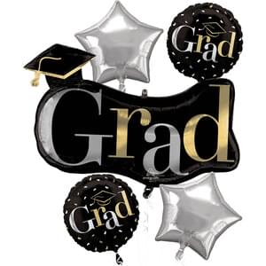 Silver and Gold Grad Mylar Balloon Bouquet