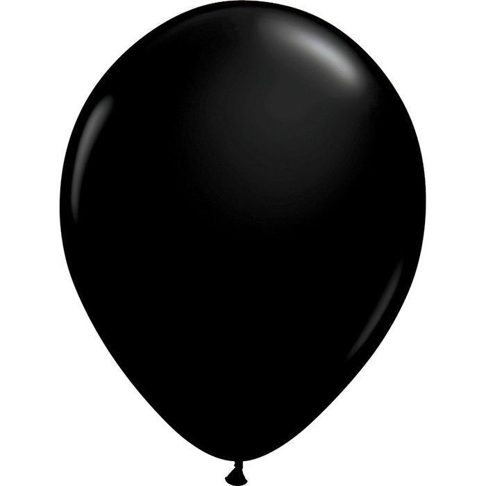 An inflated 11-Inch Qualatex Onyx Black Latex Balloon.