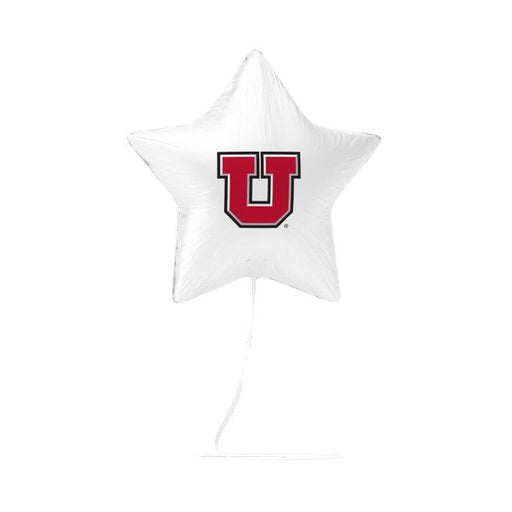 A University of Utah White Star shaped balloon with the Block U logo printed on it. 