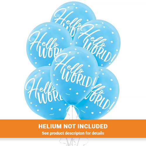Blue Hello World Flat Printed Latex Balloons, 12'' | 15 ct