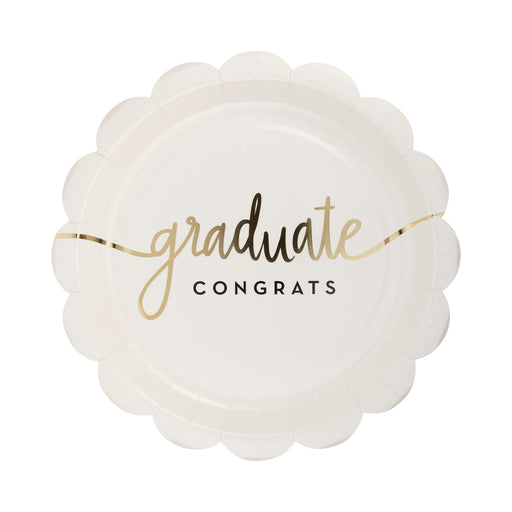 A 9 inch Celebrate your graduate's accomplishments with our Graduate Congrats Plate! This gold foil plate exclaims "congrats grad" in a playful and stylish way, making it the perfect addition to any graduation party. Cheers to their success! 
