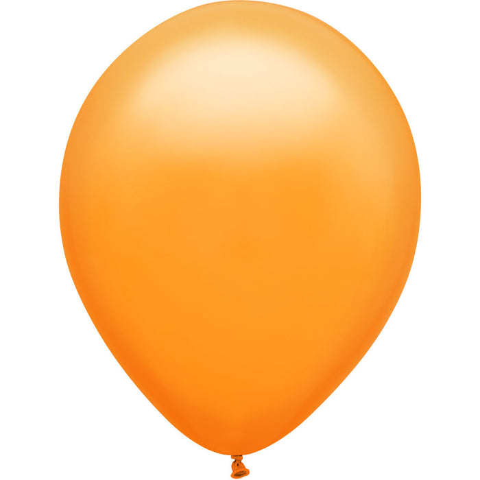 An inflated 11-inch Qualatex Orange Latex Balloon.