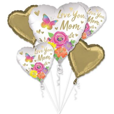 A 5 piece Mother's Day Butterfly & Flowers Mylar Balloon Bouquet.