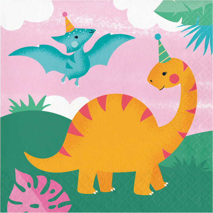 Girl Dino Party Lunch Napkins | 16ct