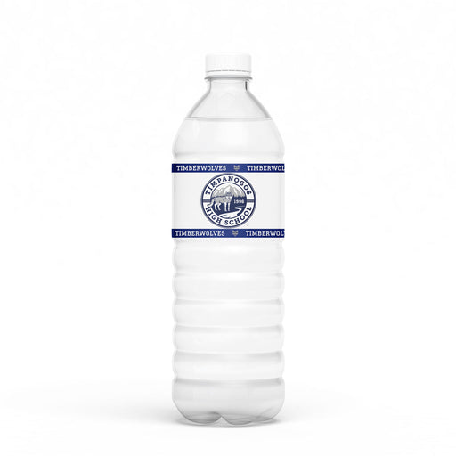 A water bottle with a Timpanogos High School Water Bottle Label on it.