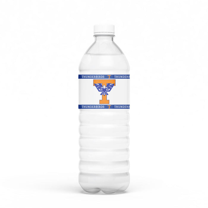 A water bottle with a Timpview High School Water Bottle Label on it.