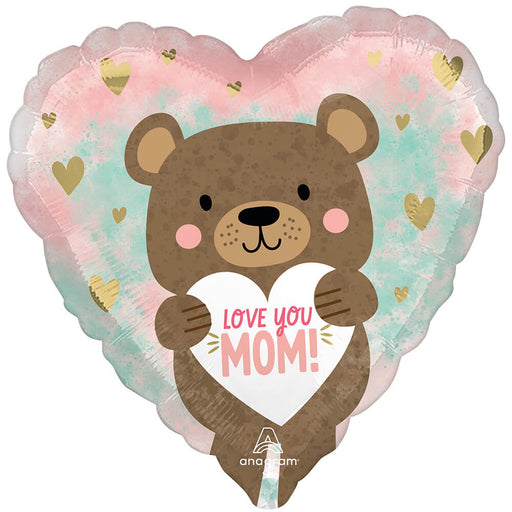 A 18-Inch Mother's Day Love You Mom Bear Heart-Shaped Mylar Balloon.
