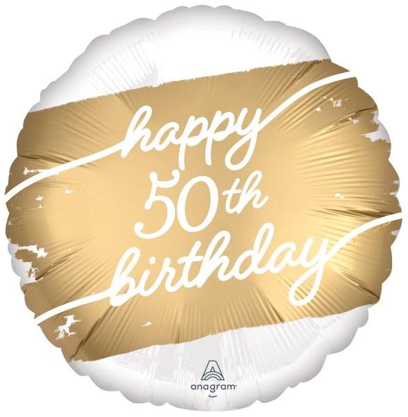Happy 50th Birthday Golden Mylar Balloon 17"  | 1ct.