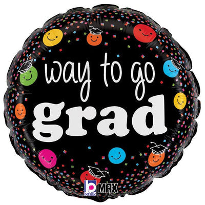 A 18-Inch Graduation Way To Go Grad Smiley Faces Mylar Balloon.