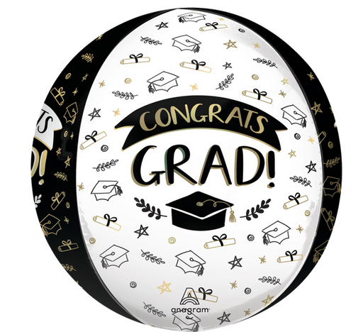 A 16-Inch Graduation Congrats Grad Sketched Icons Orbz Maylar Balloon.
