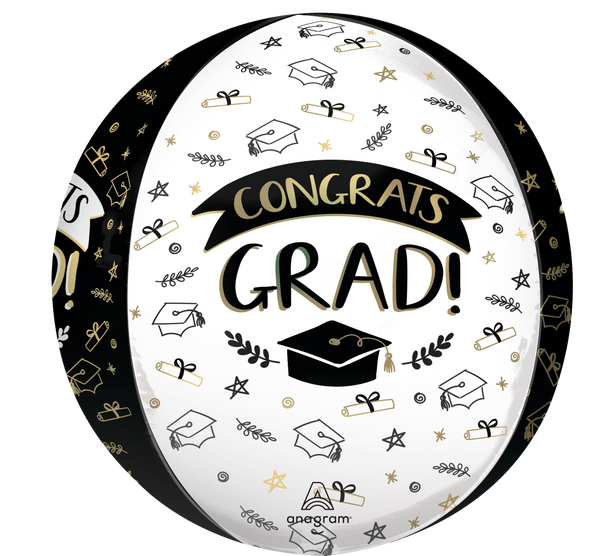 A 16-Inch Graduation Congrats Grad Sketched Icons Orbz Maylar Balloon.