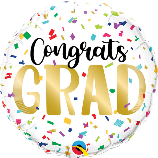 A 18-inch Graduation Congrats Grad Confetti Balloon Mylar Balloon.