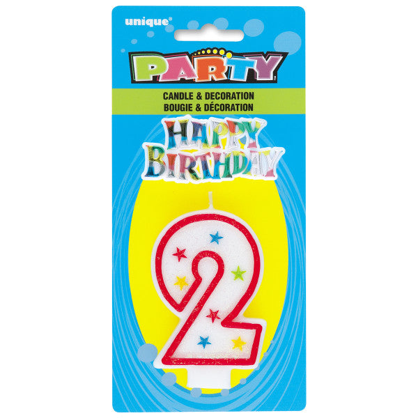 Number 2 Glitter Birthday Candle w/Cake Decoration | 1ct