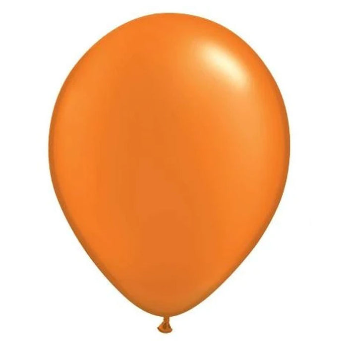 An inflated 11-inch Qualatex Pearl Mandarin Orange Latex Balloon.