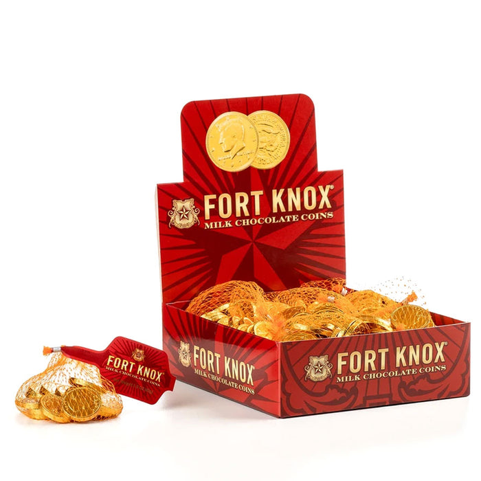 Fort Knox Gold Foiled Milk Chocolate Coins in Mesh Bags 2oz. | 12ct