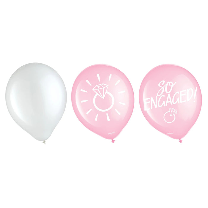 Blush & White Engagement Latex Balloons 12" | 15 ct