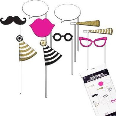 Black/Gold/Pink Photo Booth Props | 10 ct