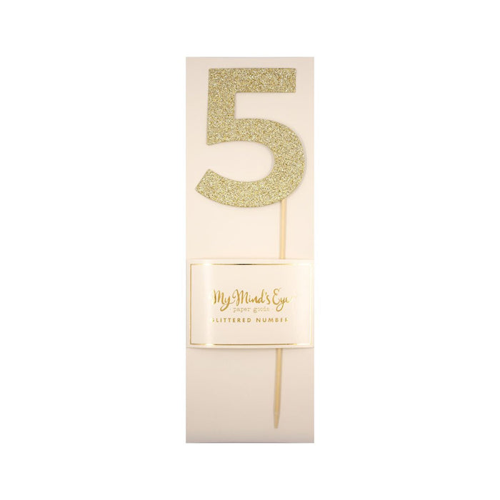 Gold Glitter Number Cake Topper Party Pick No. 5