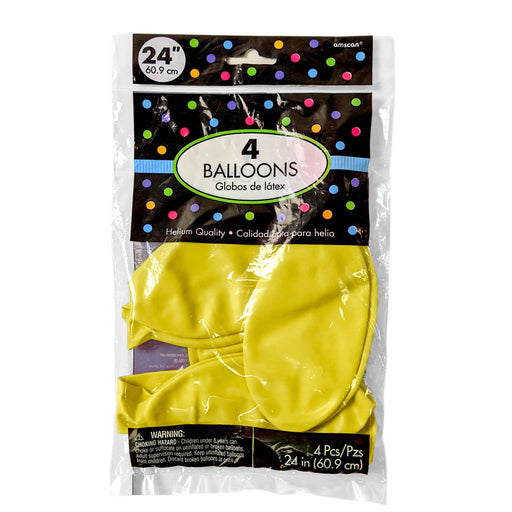 A pack of 4 yellow 24 inch latex balloons