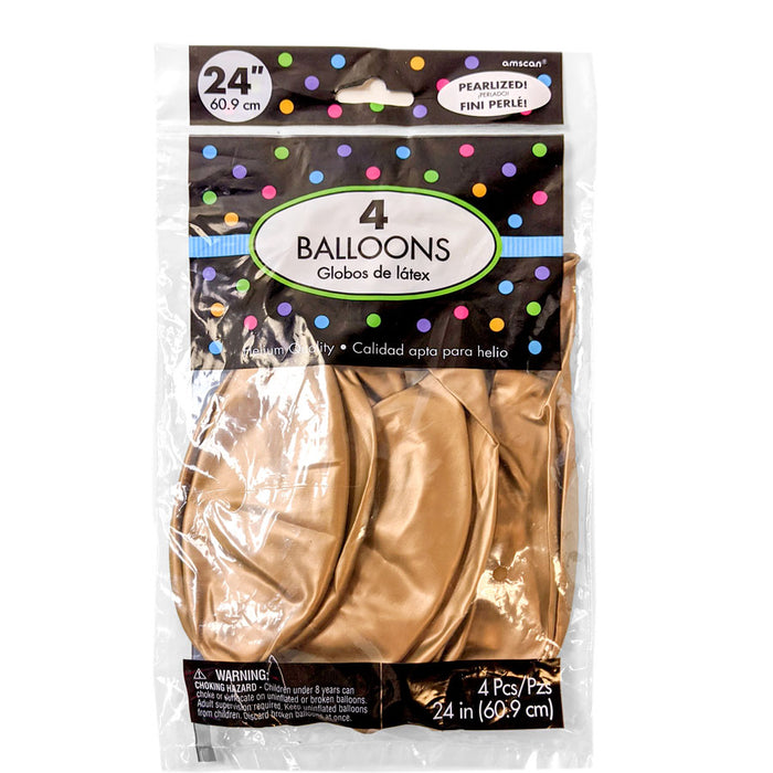 Gold Pearl Latex Balloons 24" | 4ct