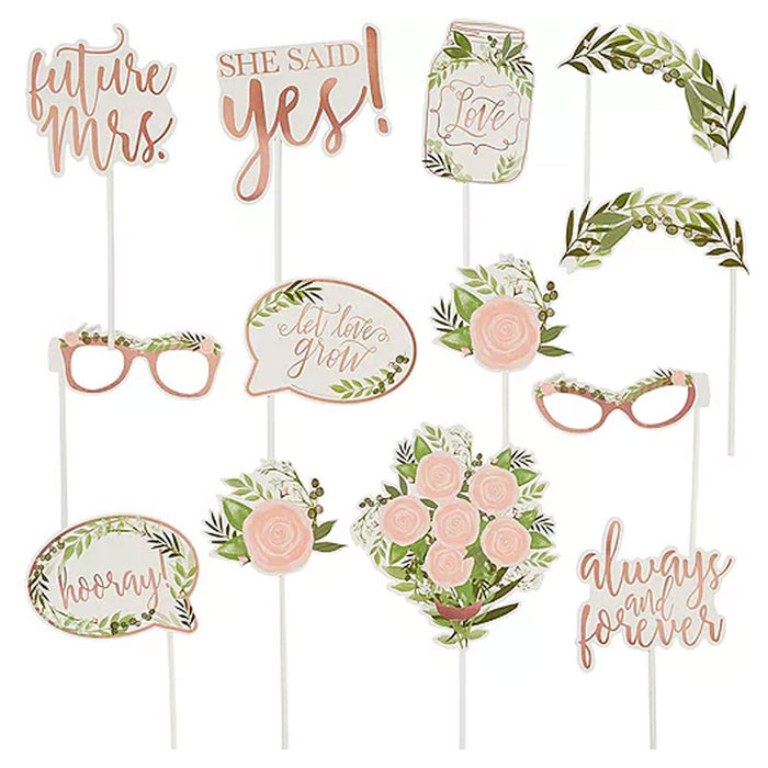 Floral Greenery Photo Booth Props | 13 pcs