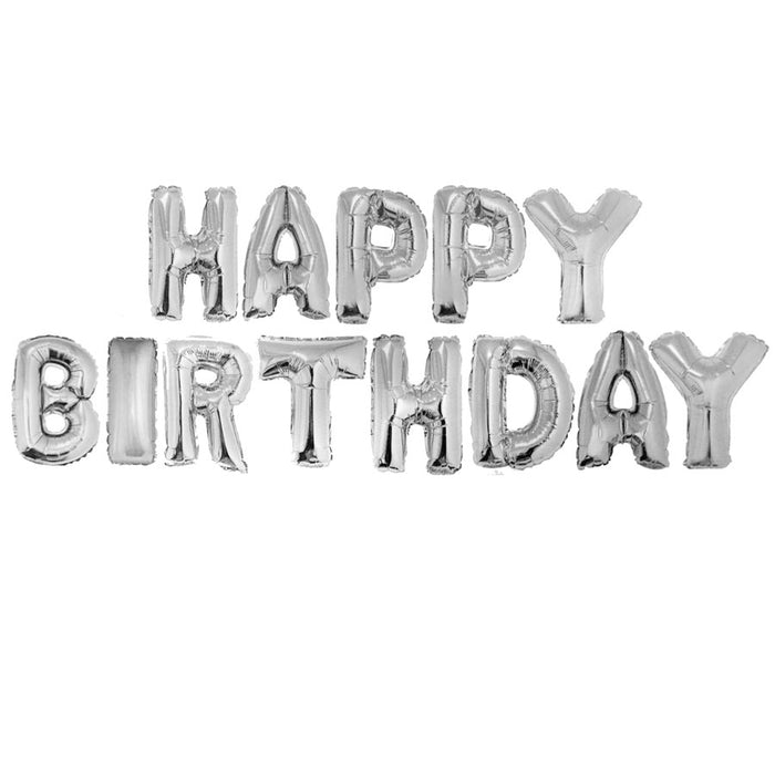 Air Filled Silver "Happy Birthday" Mylar Balloon Banner | 1ct