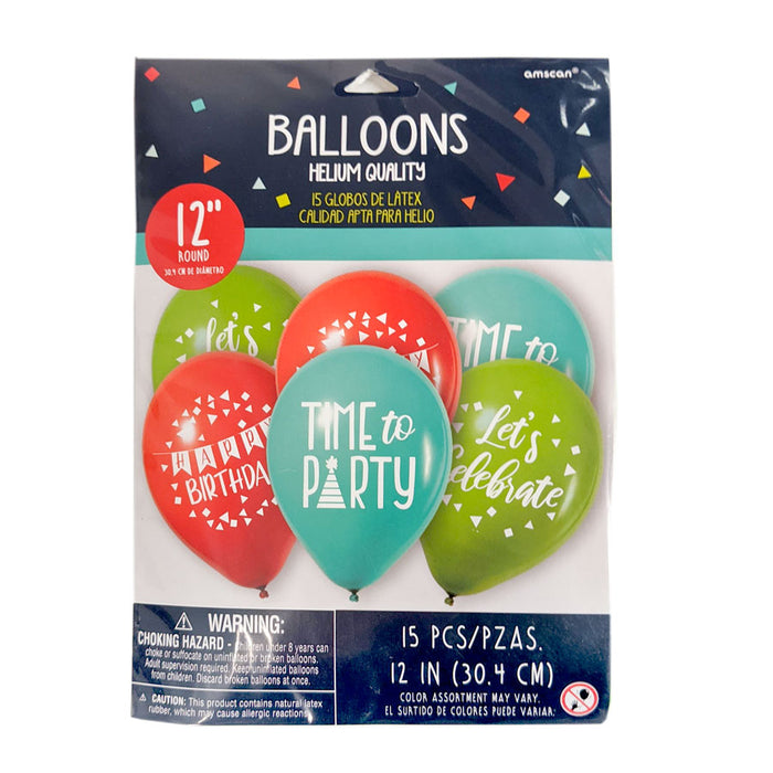Let's Celebrate! Flat Printed Latex balloons 12" | 15ct