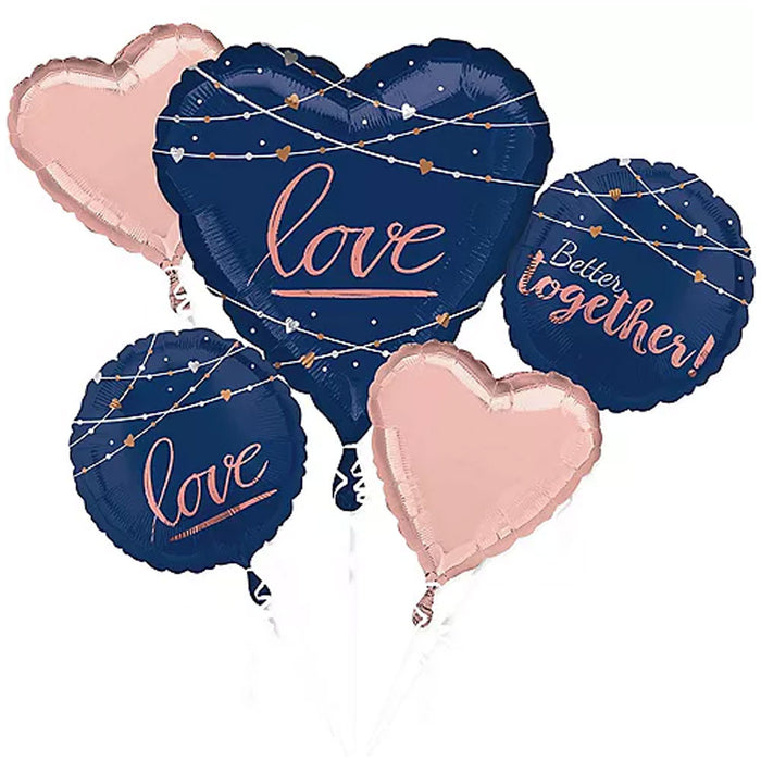 Navy & Rose Gold Wedding Balloon Bouquet | 5pc