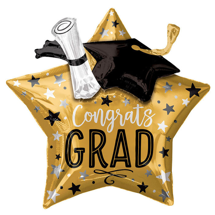 Graduation Gold Star, Cap, and Diploma Mylar Balloon 28" | 1ct