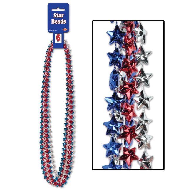 Patriotic Red, Silver, & Blue Star Beads 6pk | 1ct
