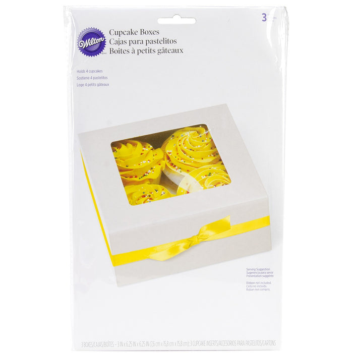 White 4-Cupcake Treat Boxes with Viewing Window