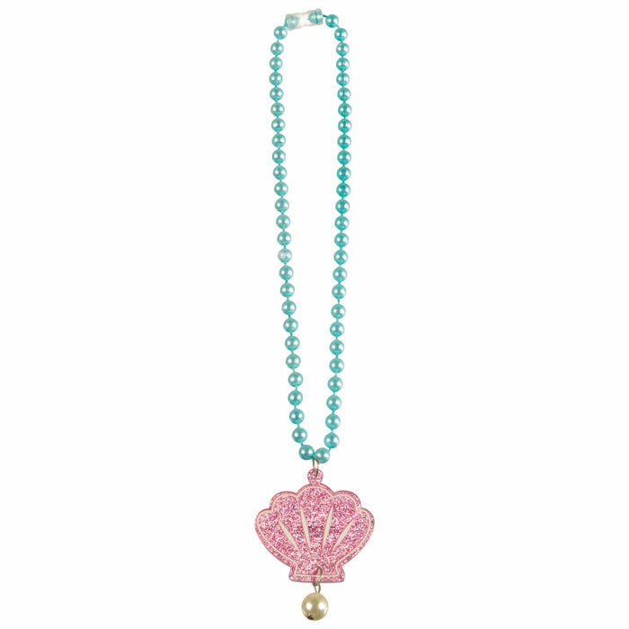 Glitter Shimmering Mermaids Seashell Pendant Plastic Bead Necklace, 17" | 1ct