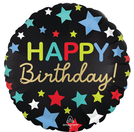 18-Inch Happy Birthday Satin Stars Mylar Balloon